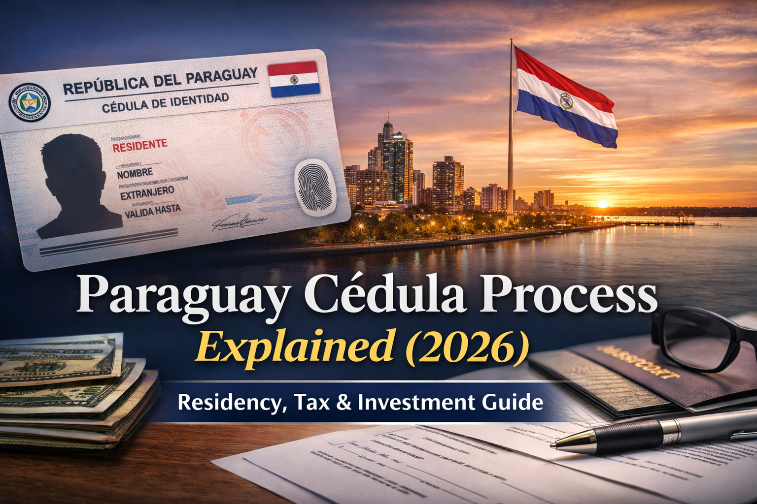 Paraguay Cédula Process 2026 – biometric ID card with Asunción skyline and residency investment concept